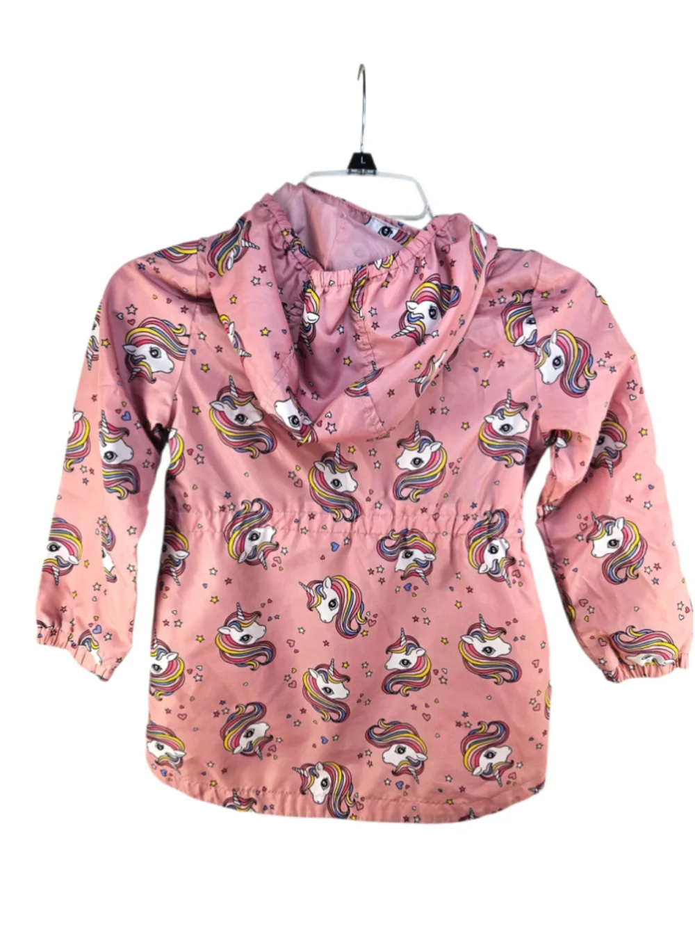 H&M Girls Unicorn Print Hooded Rain Jacket Pink Lightweight Size 6-7 Years